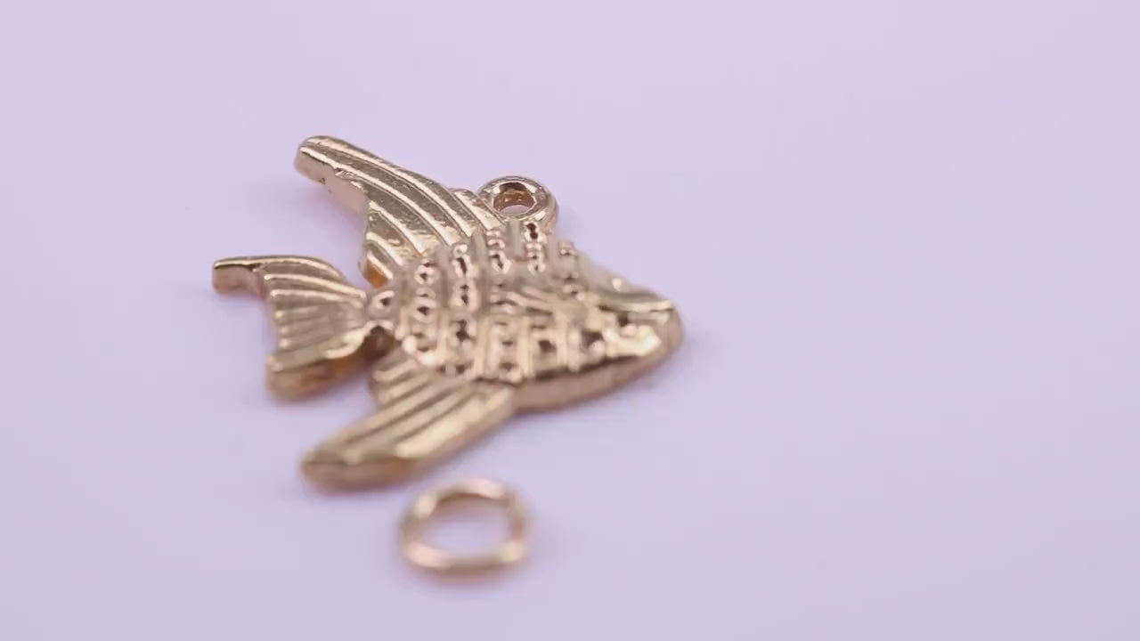 Angel Fish Charm, Traditional Charm, Made from Solid 9ct Yellow Gold, British Hallmarked, Complete with Attachment Link