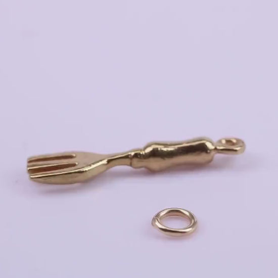 Garden Fork Charm, Traditional Charm, Made from Solid 9ct Yellow Gold, British Hallmarked, Complete with Attachment Link