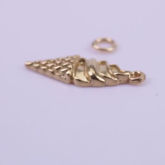 Ice Cream Cone Charm, Traditional Charm, Made from Solid 9ct Yellow Gold, British Hallmarked, Complete with Attachment Link