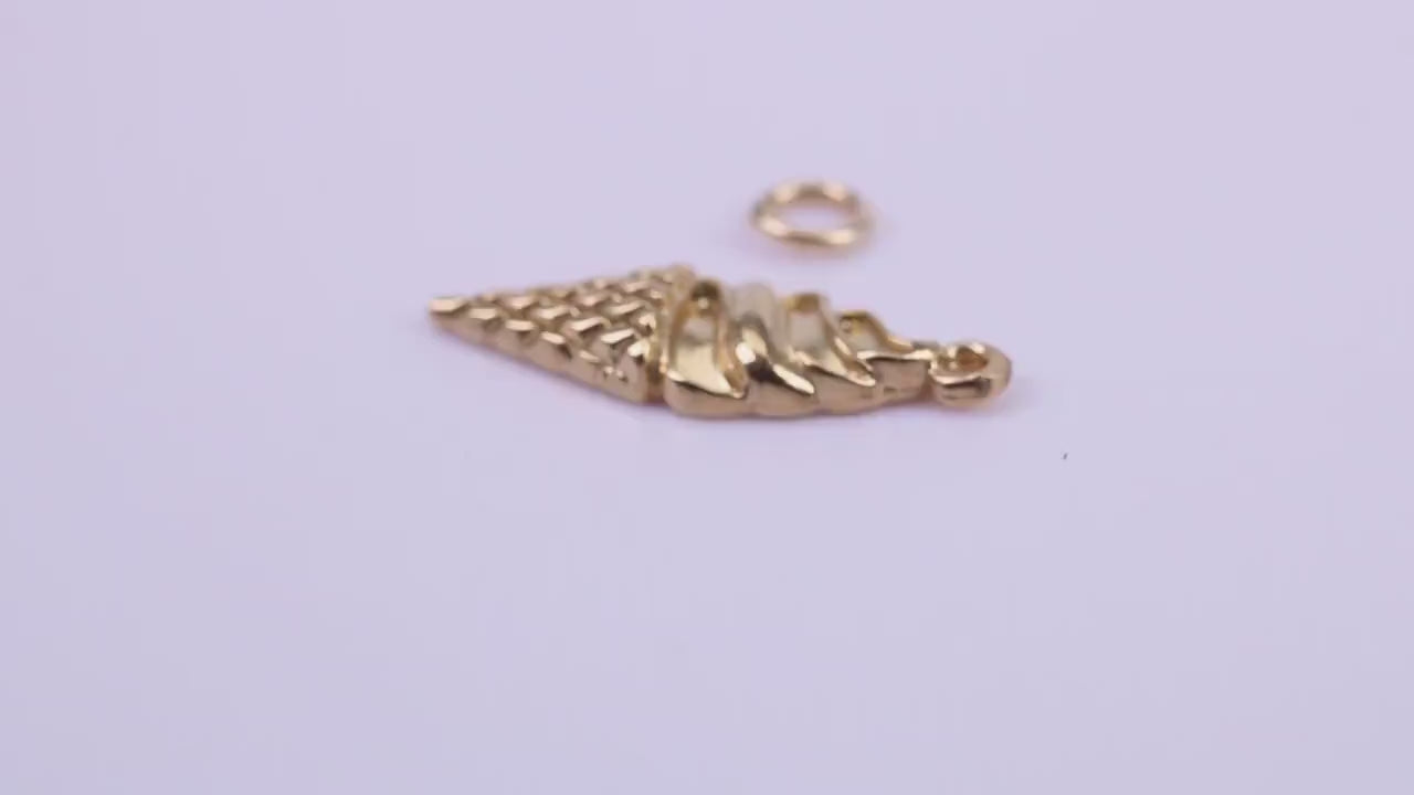 Ice Cream Cone Charm, Traditional Charm, Made from Solid 9ct Yellow Gold, British Hallmarked, Complete with Attachment Link