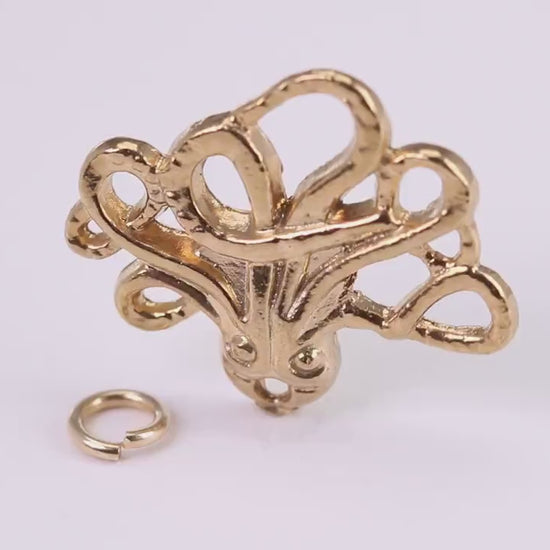 Octopus Charm, Traditional Charm, Made from Solid Yellow Gold, British Hallmarked, Complete with Attachment Link