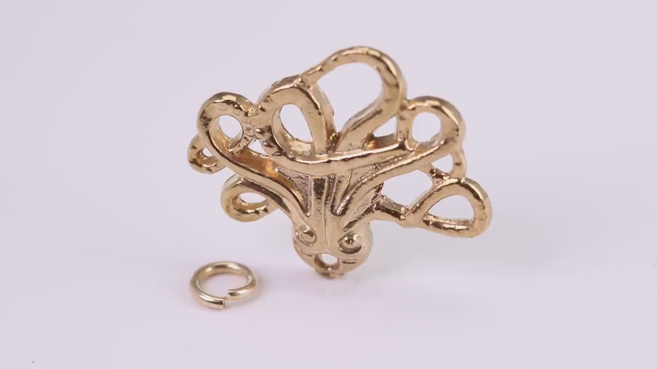 Octopus Charm, Traditional Charm, Made from Solid Yellow Gold, British Hallmarked, Complete with Attachment Link
