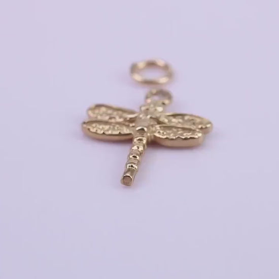 Dragon Fly Charm, Traditional Charm, Made from Solid 9ct Yellow Gold, British Hallmarked, Complete with Attachment Link