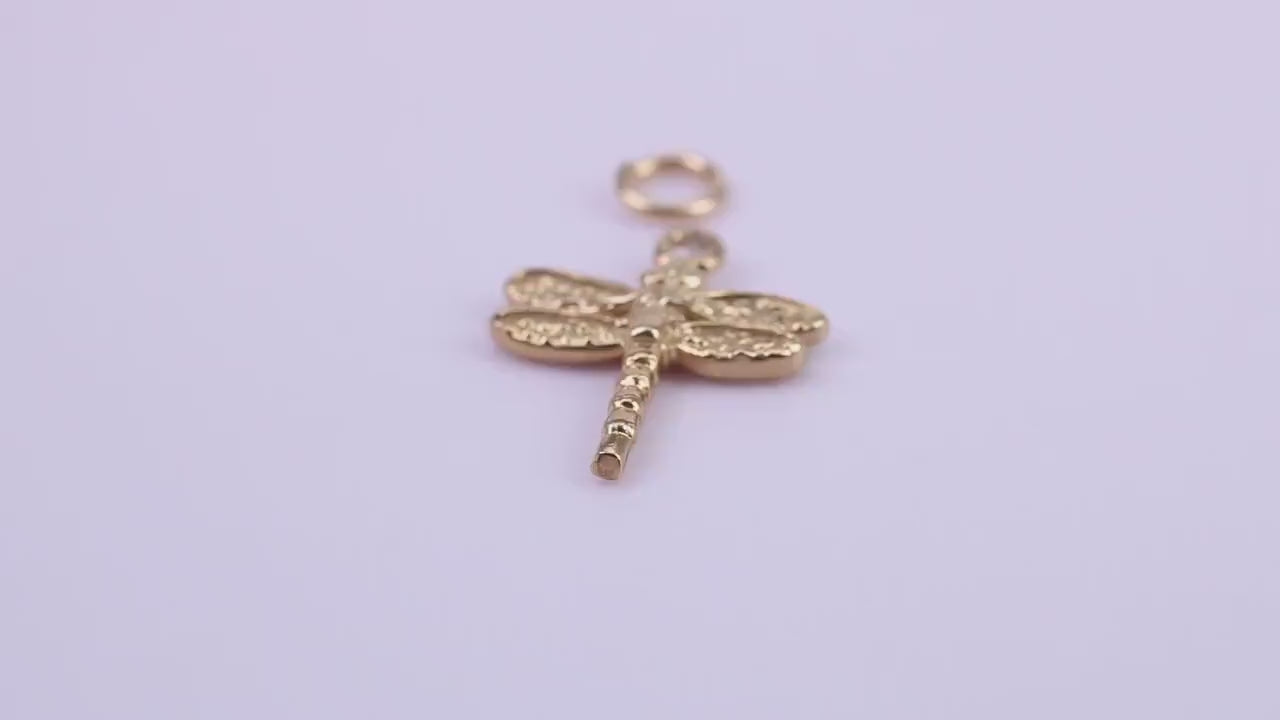 Dragon Fly Charm, Traditional Charm, Made from Solid 9ct Yellow Gold, British Hallmarked, Complete with Attachment Link