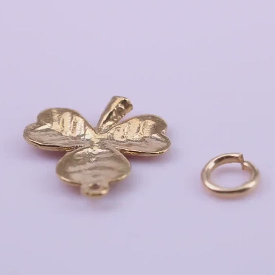 Clover Leaf Charm, Traditional Charm, Made from Solid 9ct Yellow Gold, British Hallmarked, Complete with Attachment Link