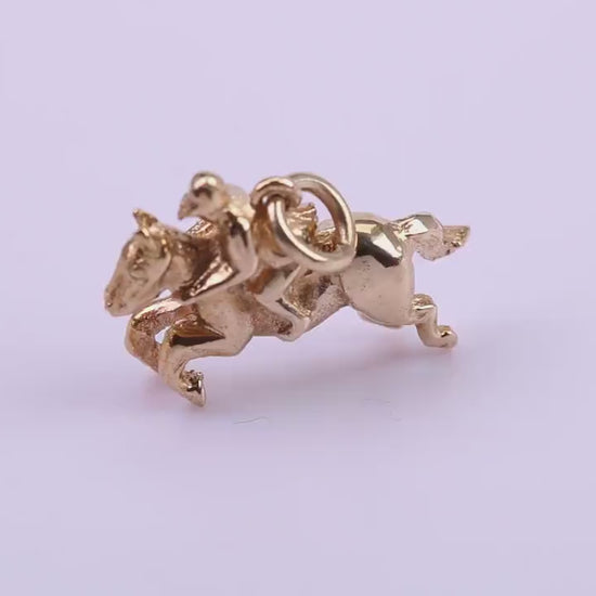 Jockey on Horse Charm, Made From Solid 9ct Yellow Gold, British Hallmarked and Complete With Attachment Link