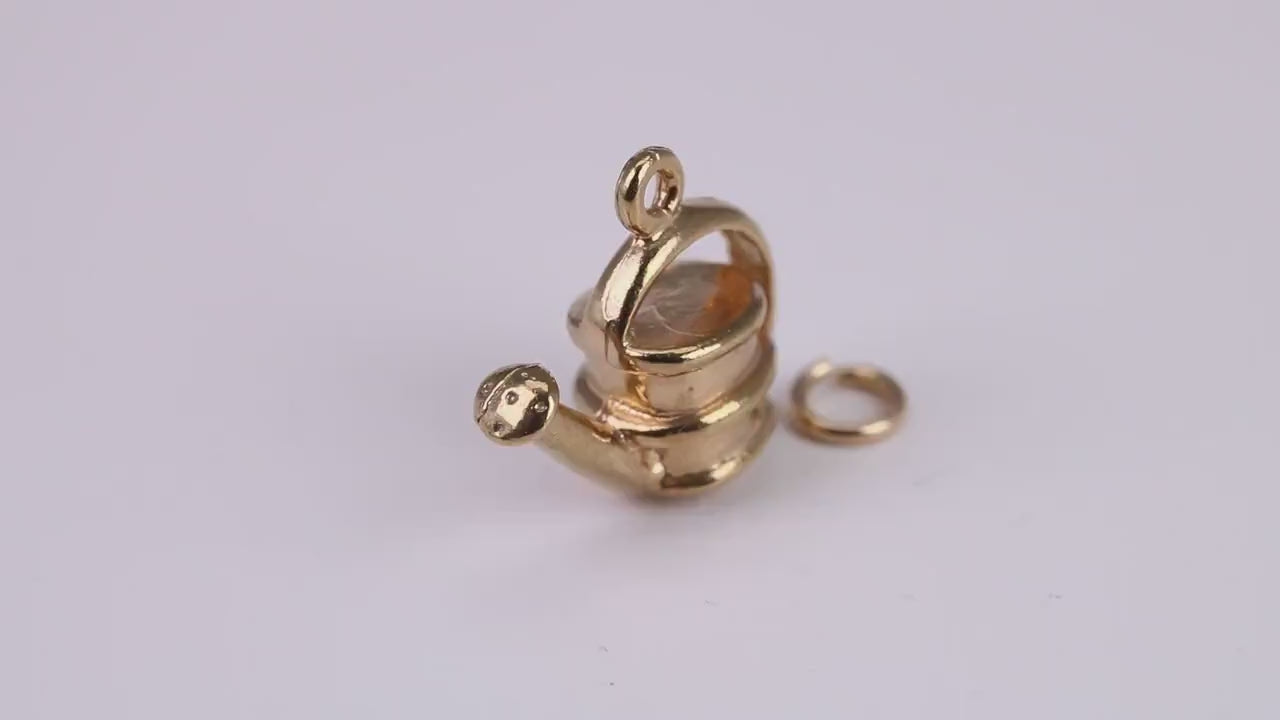 Garden Watering Can Charm, Traditional Charm, Made From Solid Yellow Gold with British Hallmark, Complete with Attachment Link