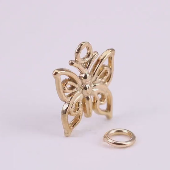 Butterfly Charm, Traditional Charm, Made from Solid Yellow Gold, British Hallmarked, Complete with Attachment Link