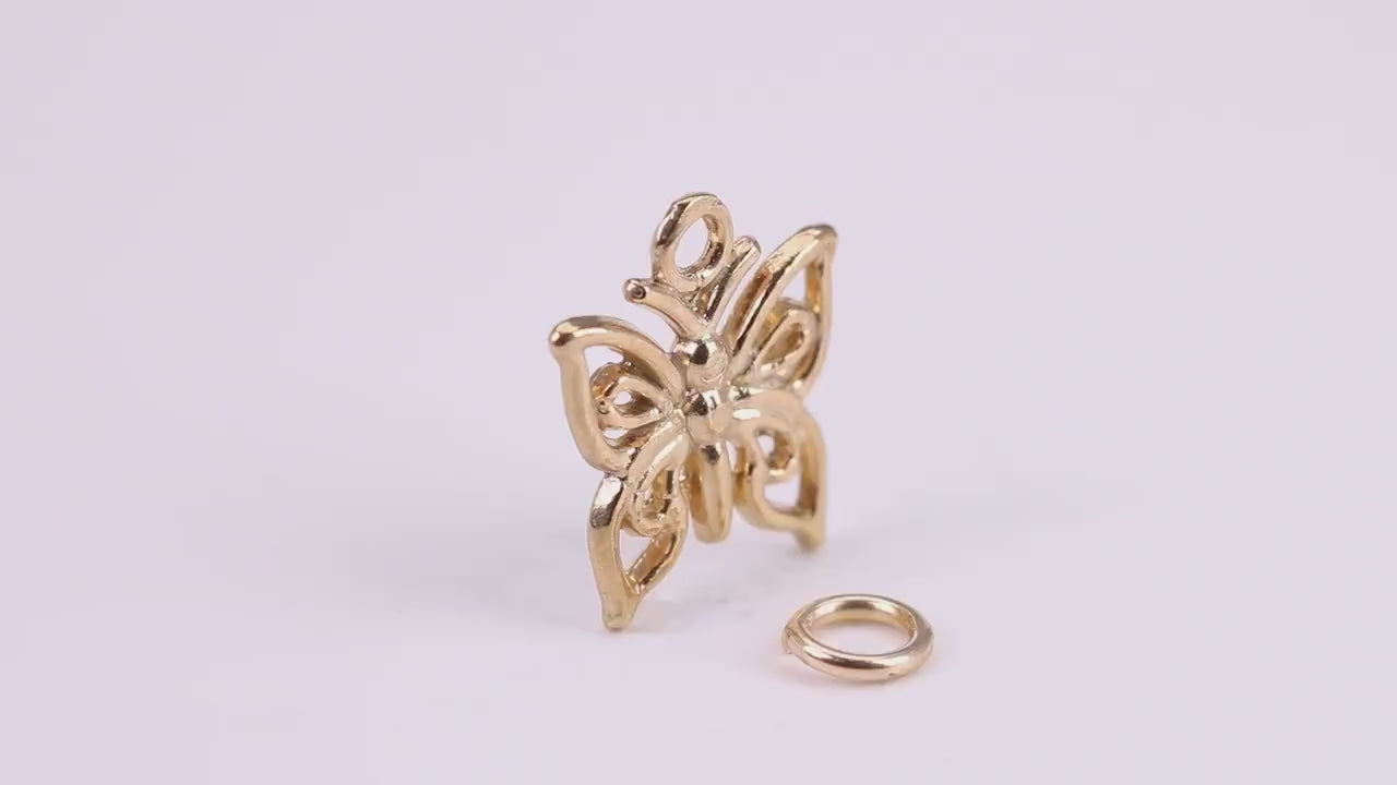 Butterfly Charm, Traditional Charm, Made from Solid Yellow Gold, British Hallmarked, Complete with Attachment Link