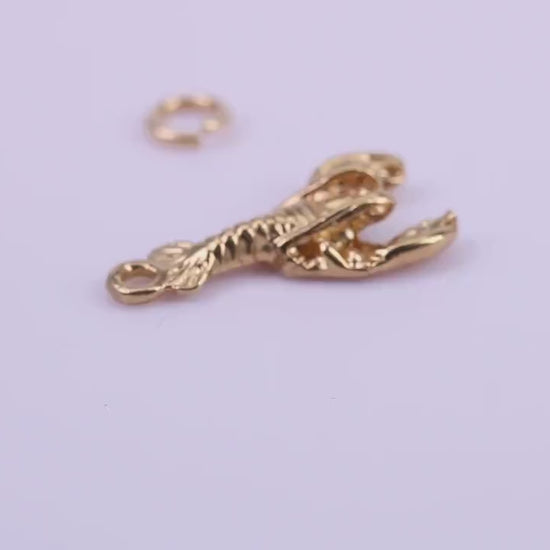 Lobster Charm, Traditional Charm, Made from Solid 9ct Yellow Gold, British Hallmarked, Complete with Attachment Link