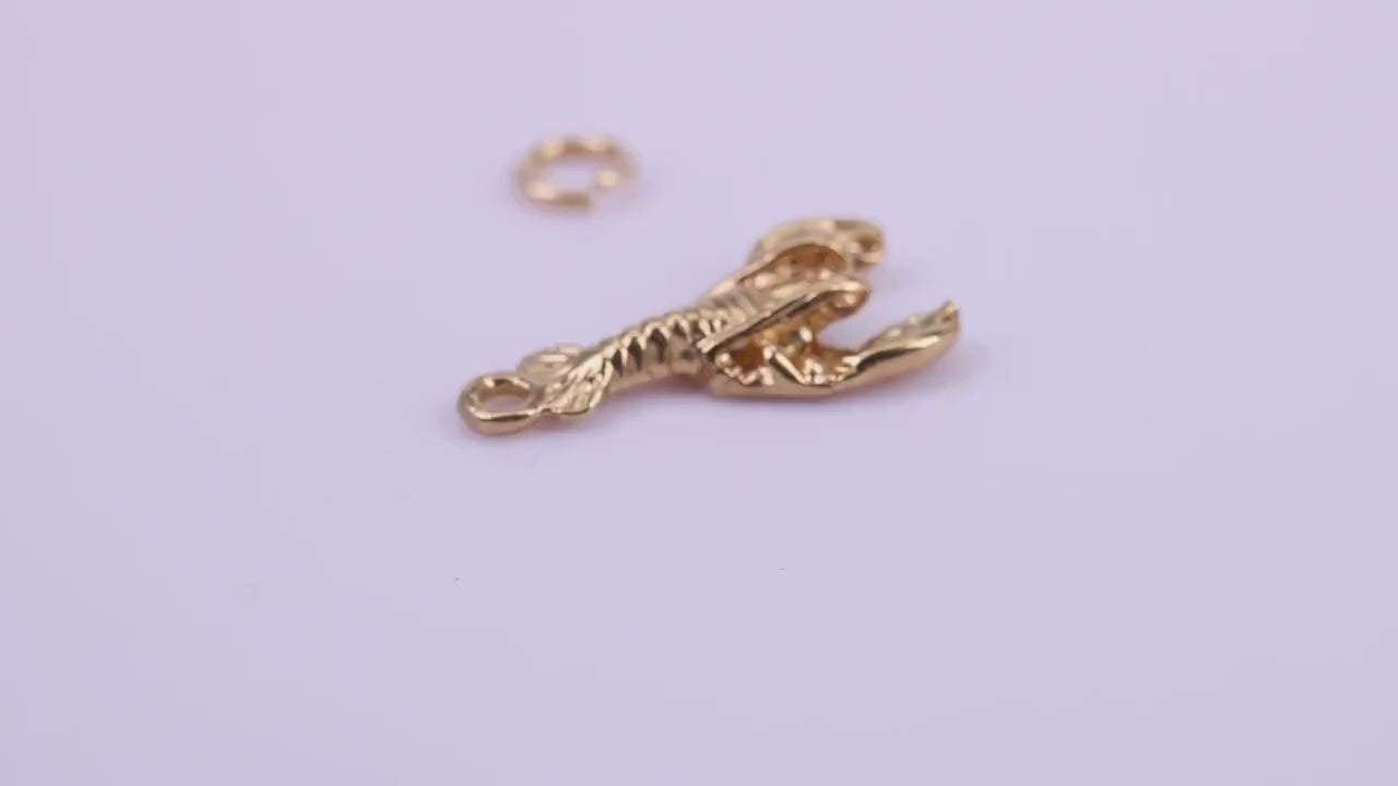 Lobster Charm, Traditional Charm, Made from Solid 9ct Yellow Gold, British Hallmarked, Complete with Attachment Link