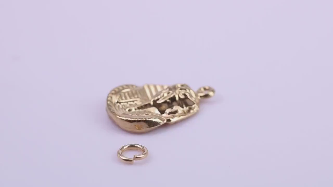 King Tutankhamun Charm, Traditional Charm, Made from Solid 9ct Yellow Gold, British Hallmarked, Complete with Attachment Link