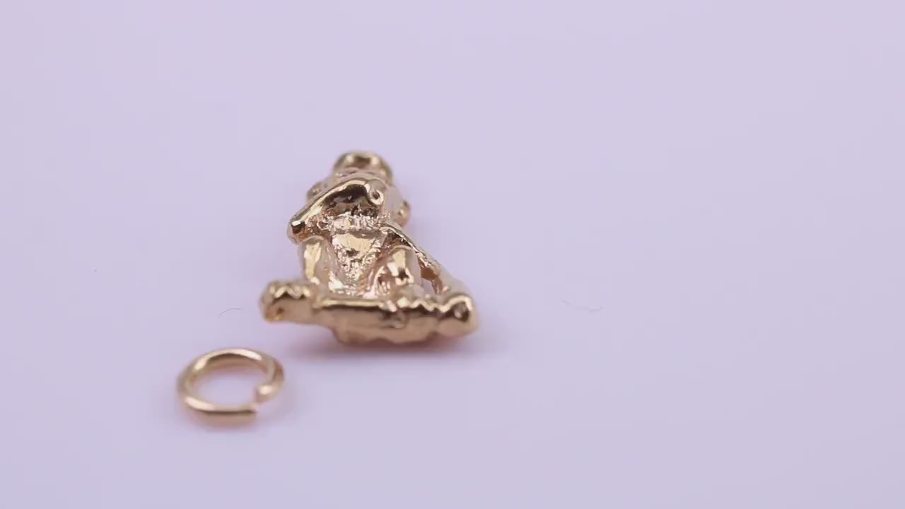 Speak no Evil Monkey Charm, Traditional Charm, Made from Solid 9ct Yellow Gold, British Hallmarked, Complete with Attachment Link