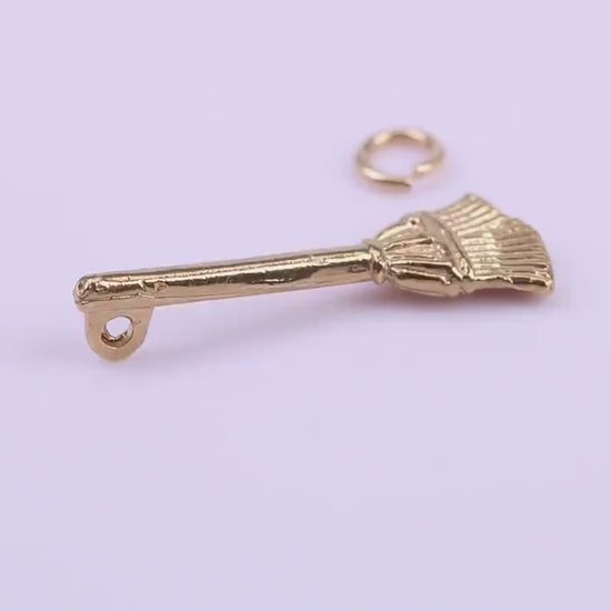 Witches Broom Stick Charm, Traditional Charm, Made from Solid 9ct Yellow Gold, British Hallmarked, Complete with Attachment Link