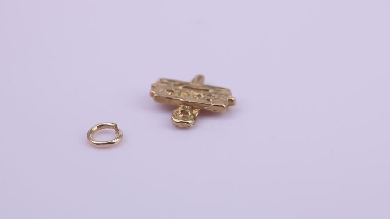 Camping Charm, Traditional Charm, Made from Solid 9ct Yellow Gold, British Hallmarked, Complete with Attachment Link