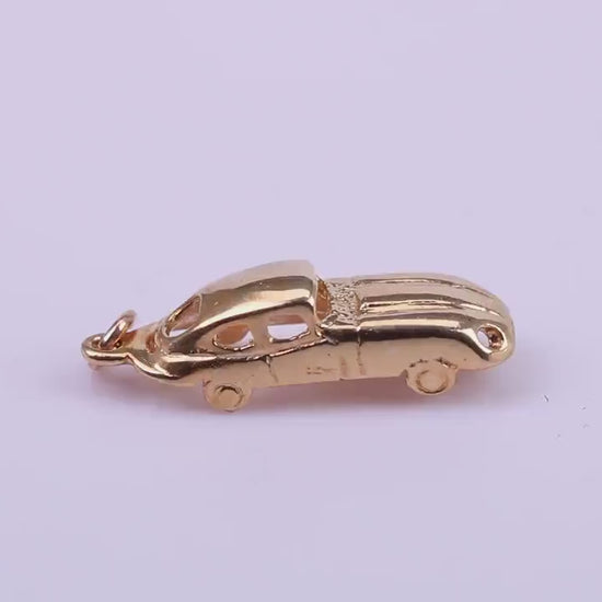 E Type Jaguar Car Charm, Made From Solid 9ct Yellow Gold, British Hallmarked and Complete With Attachment Link