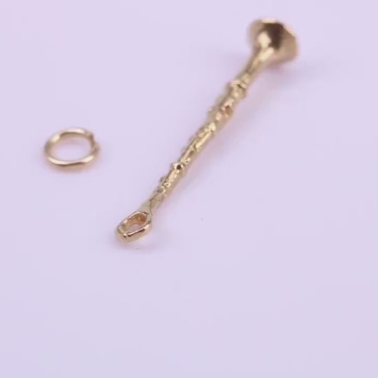 Flute Charm, Traditional Charm, Made from Solid 9ct Yellow Gold, British Hallmarked, Complete with Attachment Link