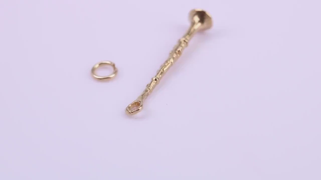 Flute Charm, Traditional Charm, Made from Solid 9ct Yellow Gold, British Hallmarked, Complete with Attachment Link