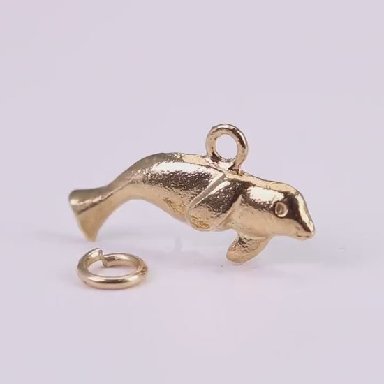Manatee Charm, Traditional Charm, Made from Solid Yellow Gold, British Hallmarked, Complete with Attachment Link