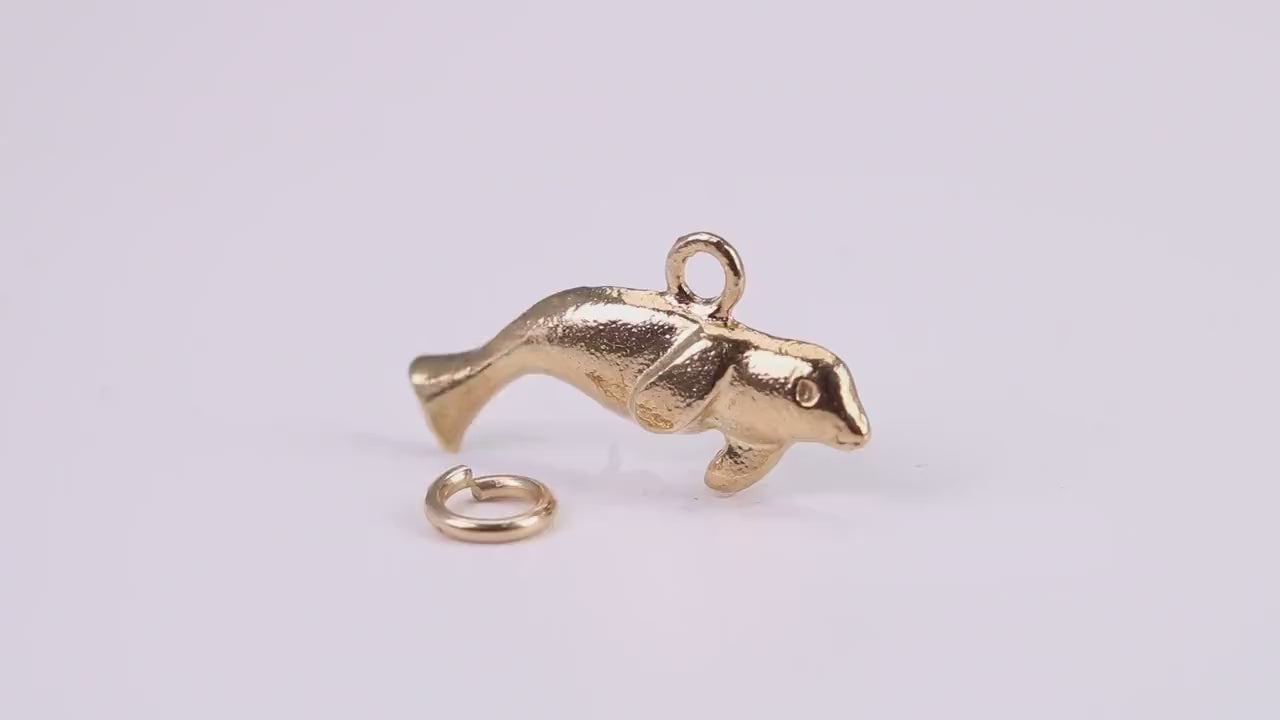 Manatee Charm, Traditional Charm, Made from Solid Yellow Gold, British Hallmarked, Complete with Attachment Link