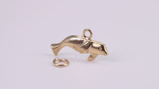 Manatee Charm, Traditional Charm, Made from Solid Yellow Gold, British Hallmarked, Complete with Attachment Link