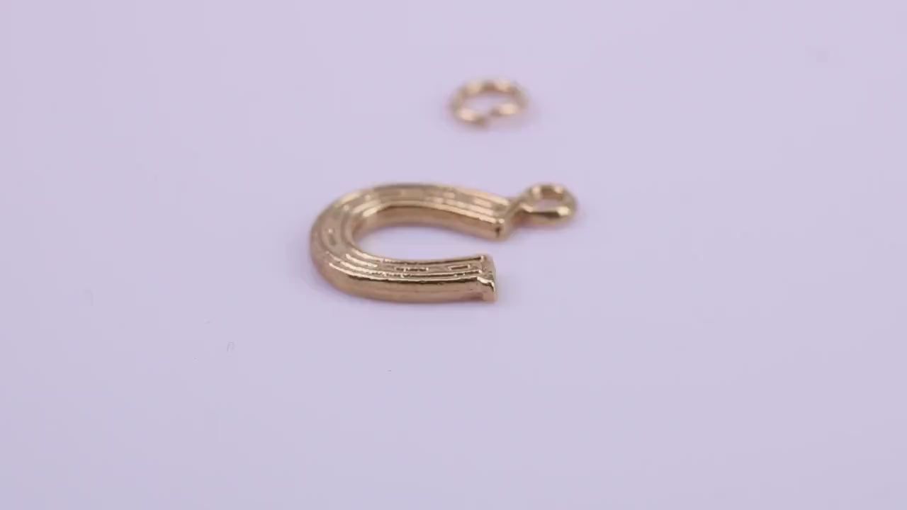 Horse Shoe Charm, Traditional Charm, Made from Solid 9ct Yellow Gold, British Hallmarked, Complete with Attachment Link