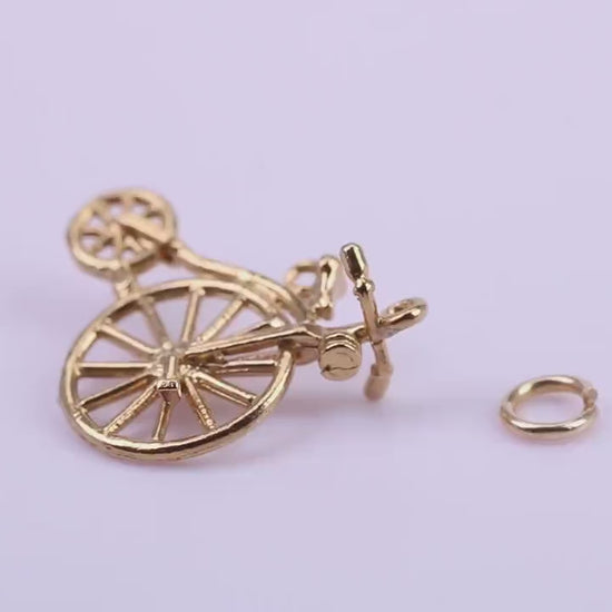 Penny Farthing Charm, Traditional Charm, Made from Solid 9ct Yellow Gold, British Hallmarked, Complete with Attachment Link