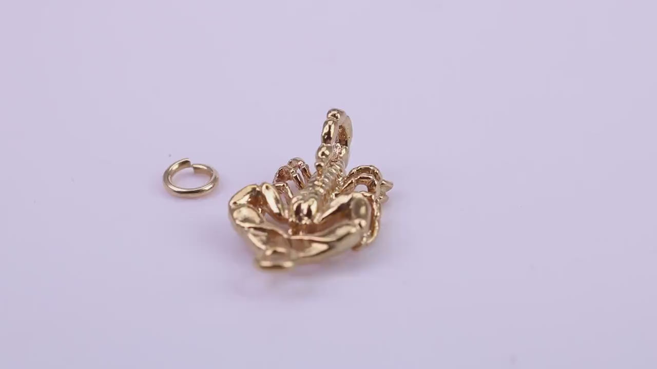 Scorpio Zodiac Sign Charm, Traditional Charm, Made from Solid 9ct Yellow Gold, British Hallmarked, Complete with Attachment Link