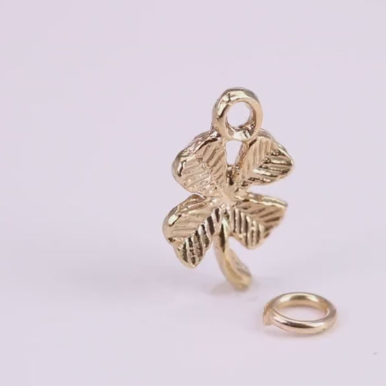 Clover Leaf Charm, Traditional Charm, Made from Solid Yellow Gold, British Hallmarked, Complete with Attachment Link