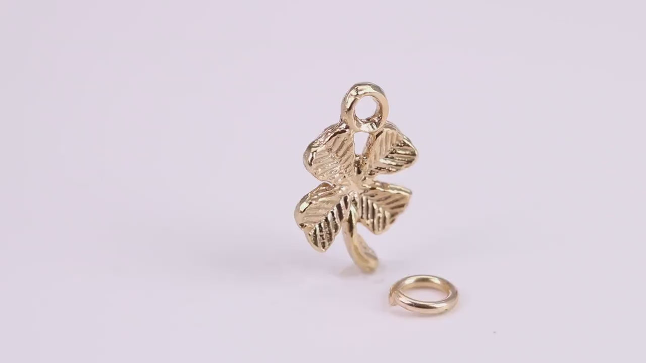 Clover Leaf Charm, Traditional Charm, Made from Solid Yellow Gold, British Hallmarked, Complete with Attachment Link