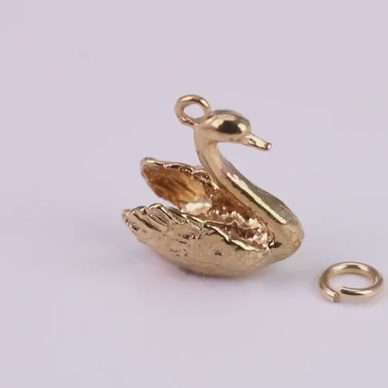 Swan Charm, Traditional Charm, Made From Solid Yellow Gold with British Hallmark, Complete with Attachment Link