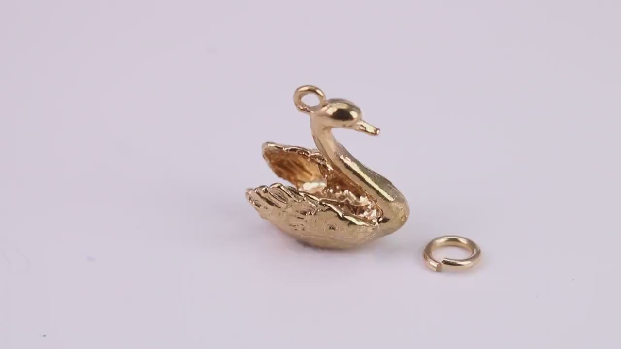 Swan Charm, Traditional Charm, Made From Solid Yellow Gold with British Hallmark, Complete with Attachment Link