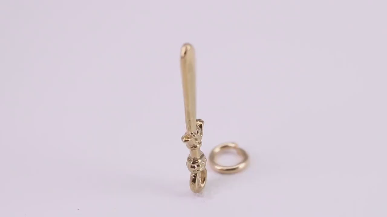 Sword Charm, Traditional Charm, Made from Solid Yellow Gold, British Hallmarked, Complete with Attachment Link
