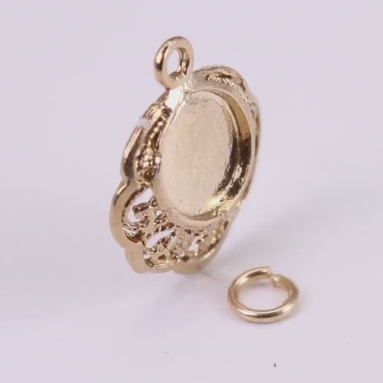 Vintage Mirror Charm, Traditional Charm, Made from Solid Yellow Gold, British Hallmarked, Complete with Attachment Link