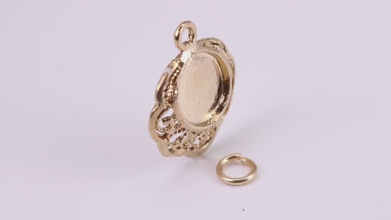 Vintage Mirror Charm, Traditional Charm, Made from Solid Yellow Gold, British Hallmarked, Complete with Attachment Link