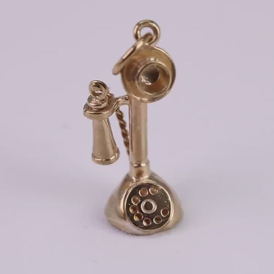 Vintage Phone Charm, Traditional Charm, Made From Solid Yellow Gold with British Hallmark, Complete with Attachment Link