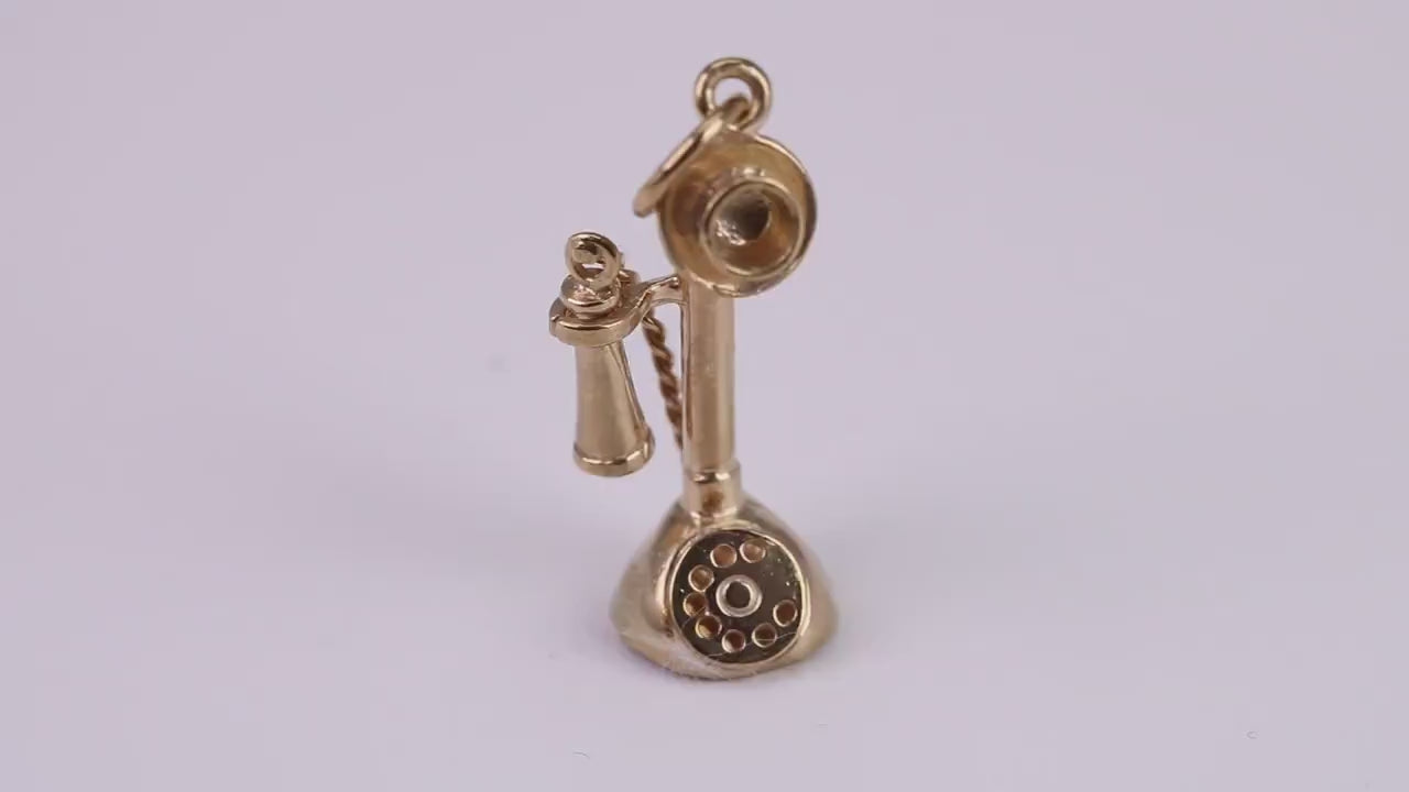 Vintage Phone Charm, Traditional Charm, Made From Solid Yellow Gold with British Hallmark, Complete with Attachment Link