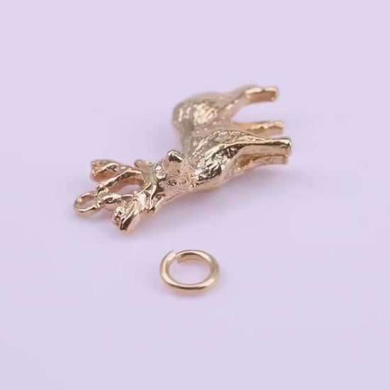 Deer Charm, Traditional Charm, Made from Solid 9ct Yellow Gold, British Hallmarked, Complete with Attachment Link