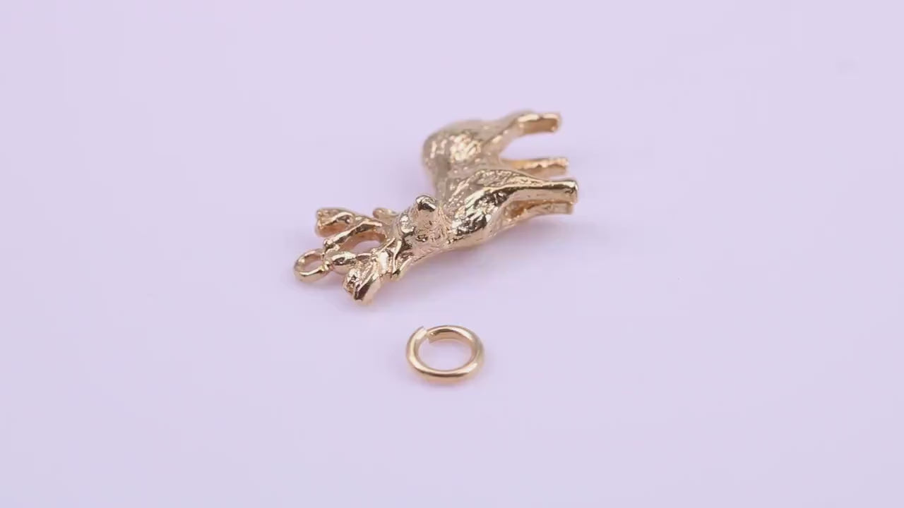 Deer Charm, Traditional Charm, Made from Solid 9ct Yellow Gold, British Hallmarked, Complete with Attachment Link