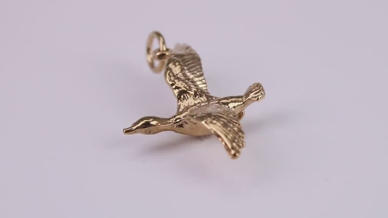 Flying Swan Charm, Traditional Charm, Made From Solid Yellow Gold with British Hallmark, Complete with Attachment Link