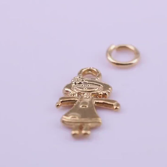 Toy Doll Charm, Traditional Charm, Made from Solid 9ct Yellow Gold, British Hallmarked, Complete with Attachment Link