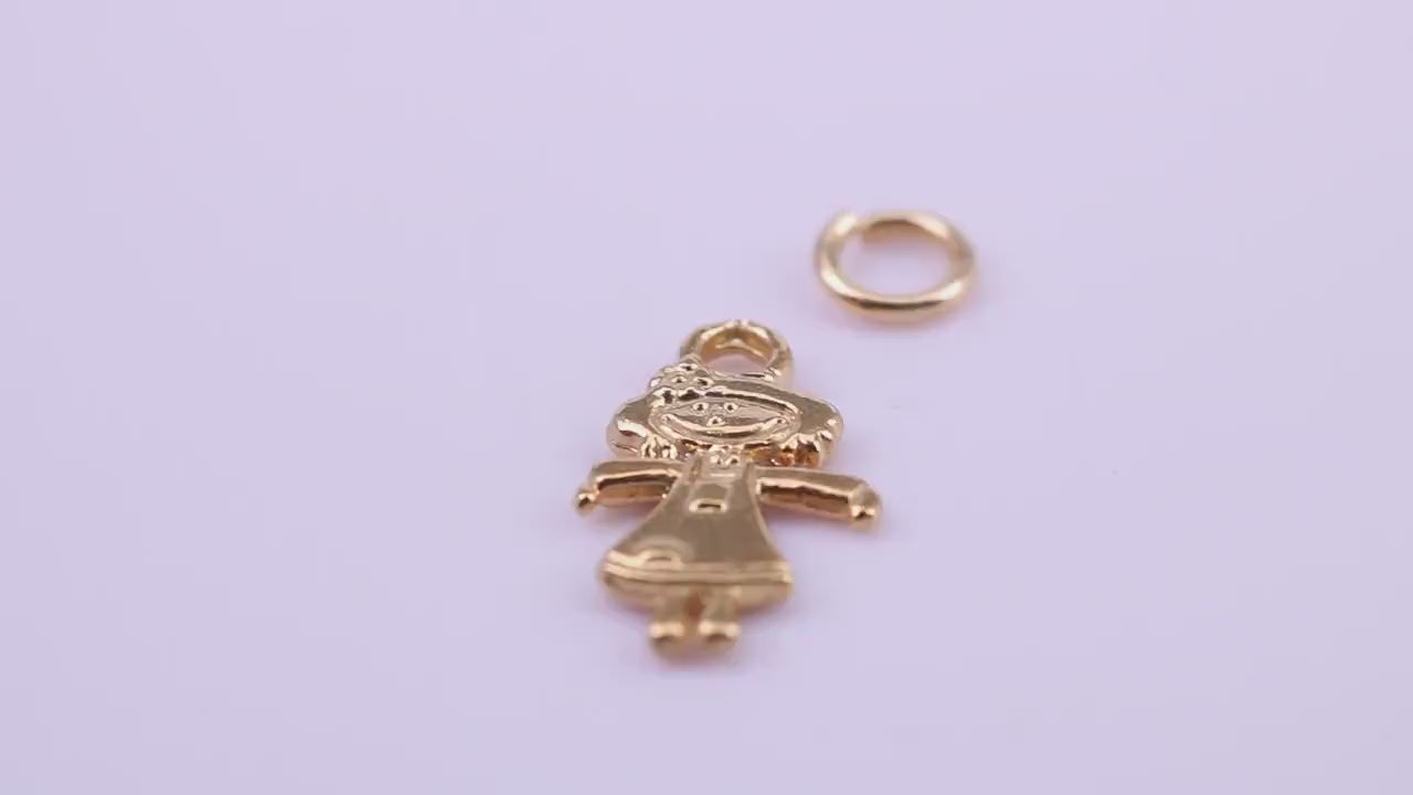 Toy Doll Charm, Traditional Charm, Made from Solid 9ct Yellow Gold, British Hallmarked, Complete with Attachment Link