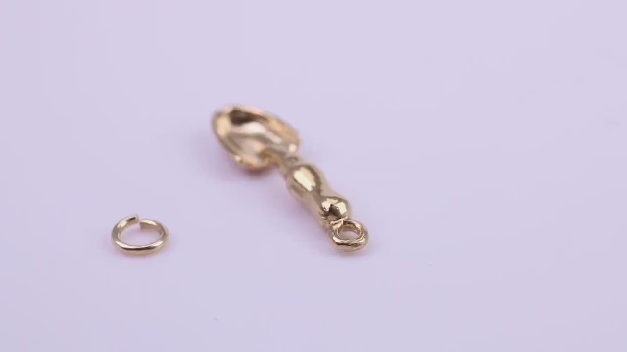 Garden Trowel Charm, Traditional Charm, Made from Solid 9ct Yellow Gold, British Hallmarked, Complete with Attachment Link