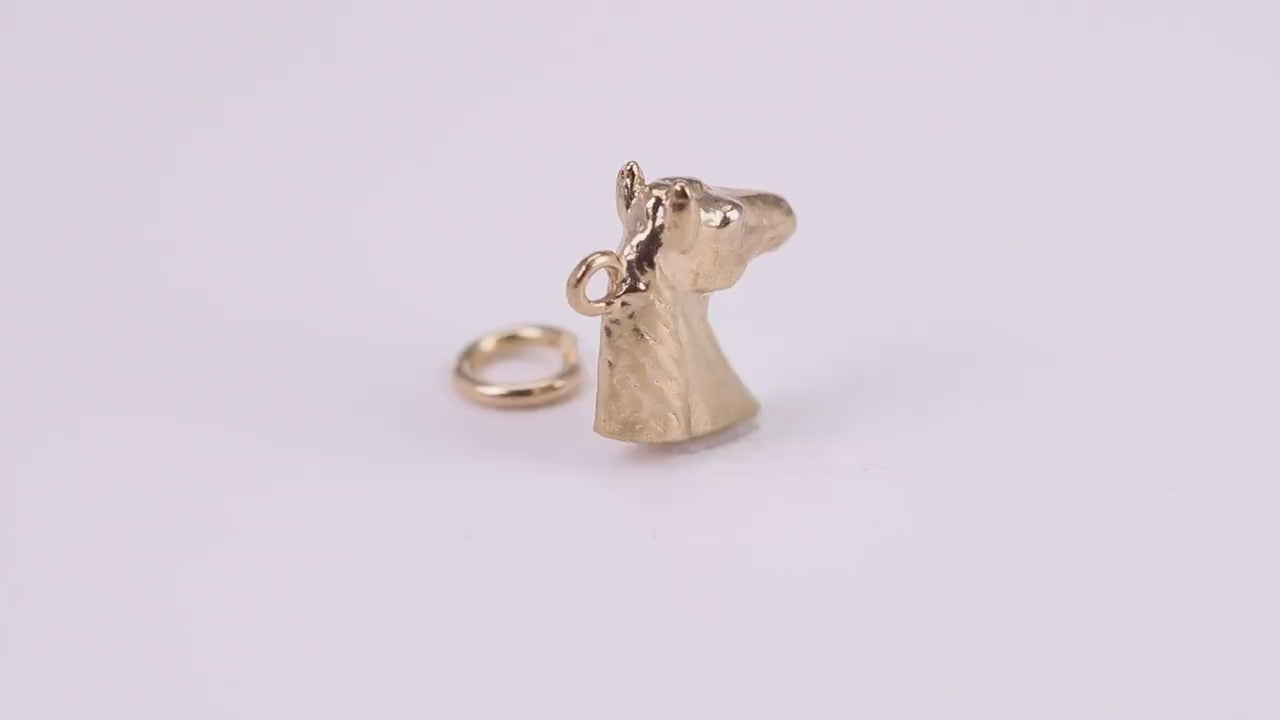 Horse Head Charm, Traditional Charm, Made from Solid Yellow Gold, British Hallmarked, Complete with Attachment Link