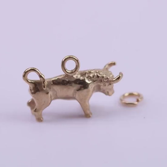 Taurus Zodiac Sign Charm, Traditional Charm, Made from Solid 9ct Yellow Gold, British Hallmarked, Complete with Attachment Link