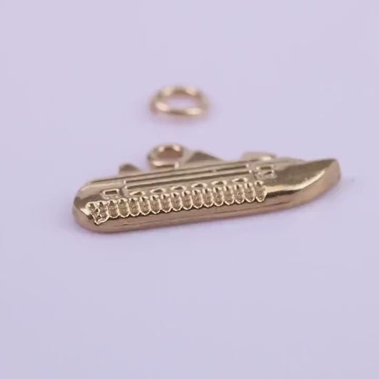 Cruise Ship Charm, Traditional Charm, Made from Solid 9ct Yellow Gold, British Hallmarked, Complete with Attachment Link