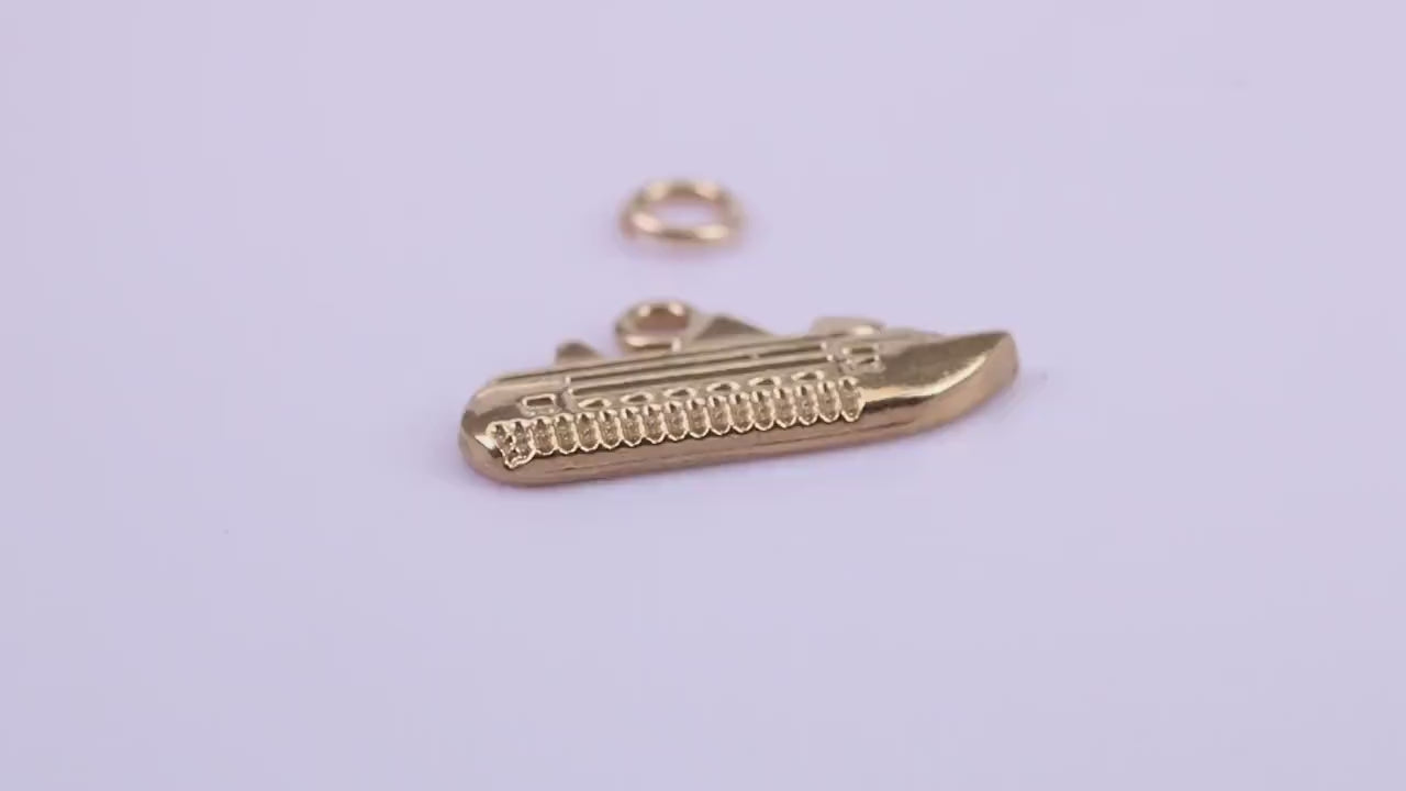 Cruise Ship Charm, Traditional Charm, Made from Solid 9ct Yellow Gold, British Hallmarked, Complete with Attachment Link