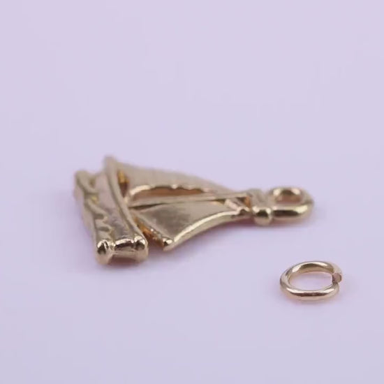 Sailing Boat Charm, Traditional Charm, Made from Solid 9ct Yellow Gold, British Hallmarked, Complete with Attachment Link