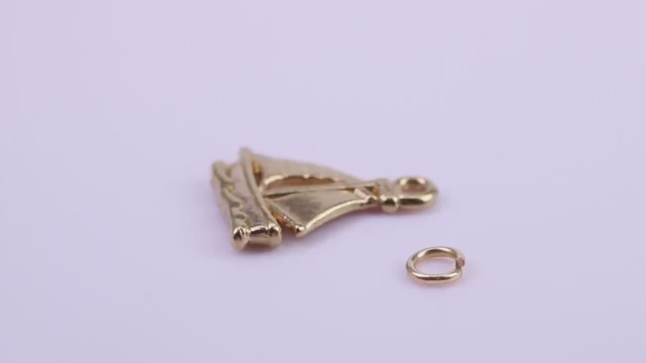 Sailing Boat Charm, Traditional Charm, Made from Solid 9ct Yellow Gold, British Hallmarked, Complete with Attachment Link