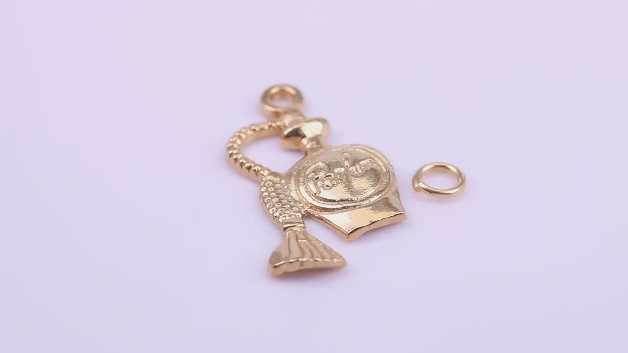 Perfume Bottle Charm, Traditional Charm, Made from Solid 9ct Yellow Gold, British Hallmarked, Complete with Attachment Link